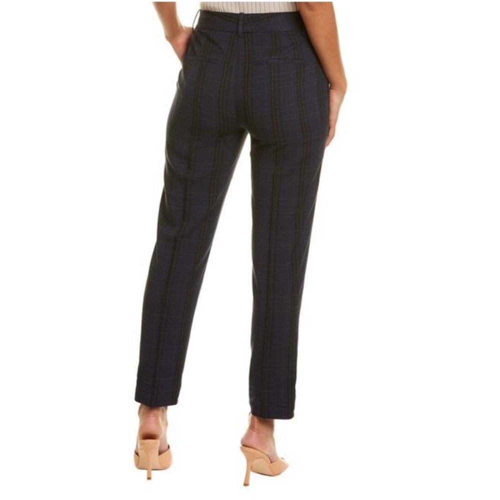 VINCE Soft Modern Plaid Tapered Trouser Pants Size 6 Navy Blue - Picture 4 of 8